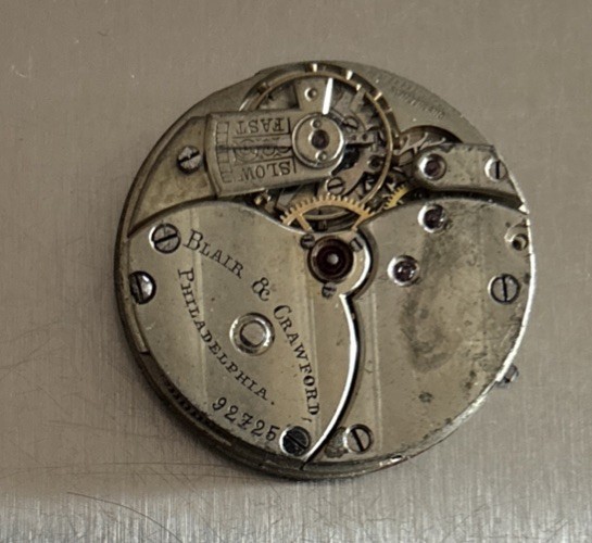 Antique Blair & Crawford Philadelphia Pocket Watch Movement Fancy face & Crystal