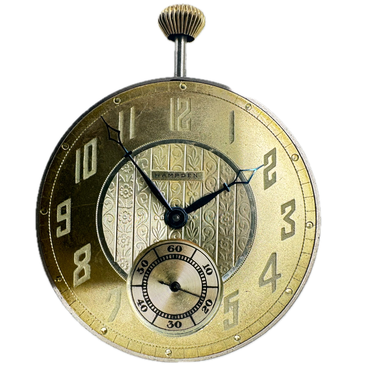 Antique 12s 1917 Hampden Center Speckled Pocket Watch Movement Nathan Hale USA