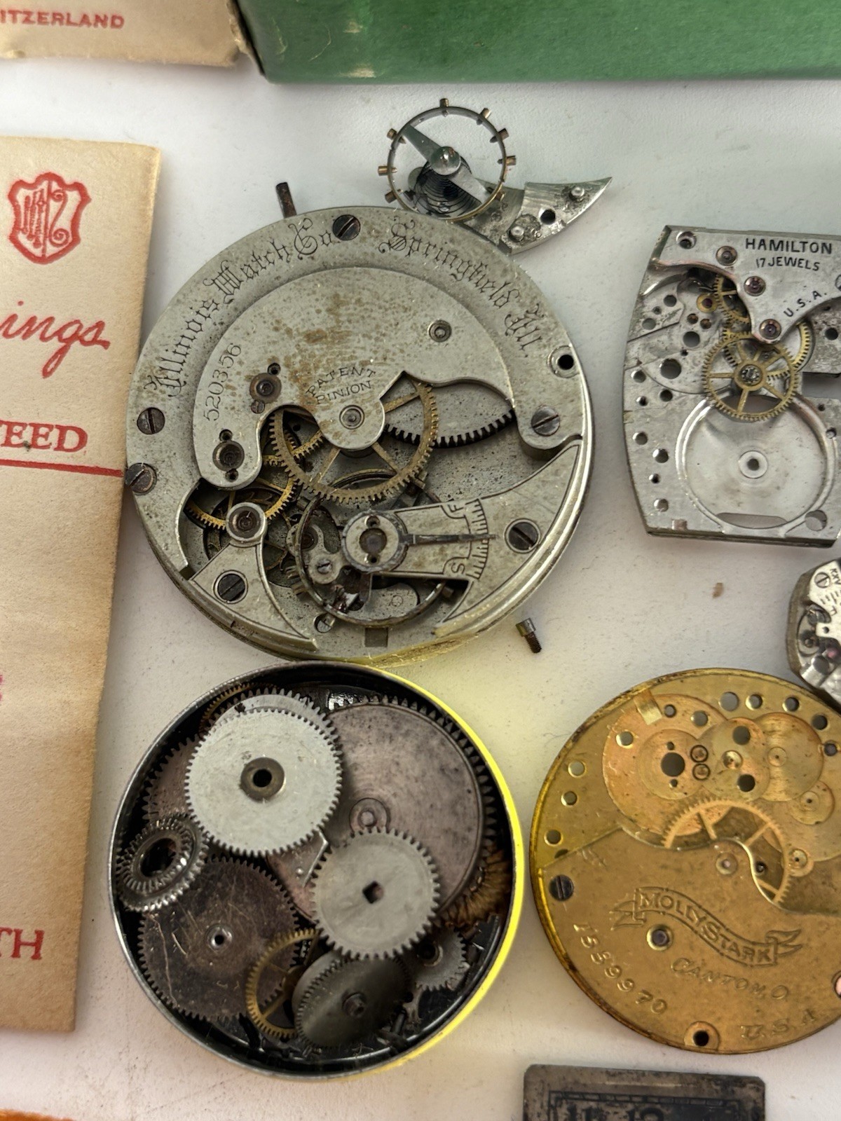 Lot of Vintage Watchmaking Watch Movements, Faces and Crowns for Parts or Repair