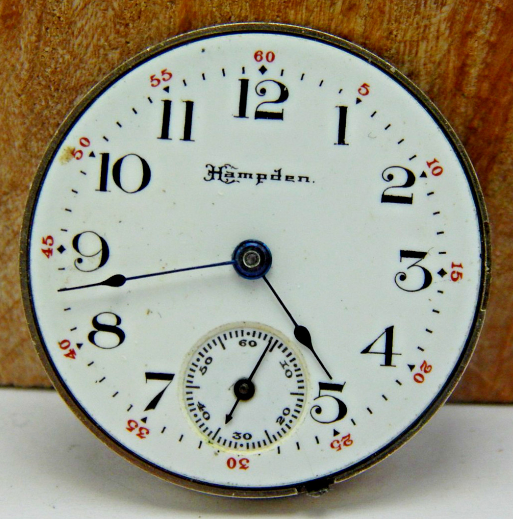 Antique 1907 Hampden 15 jewel Diadem 3/0s hunting pocket watch movement w/ dial