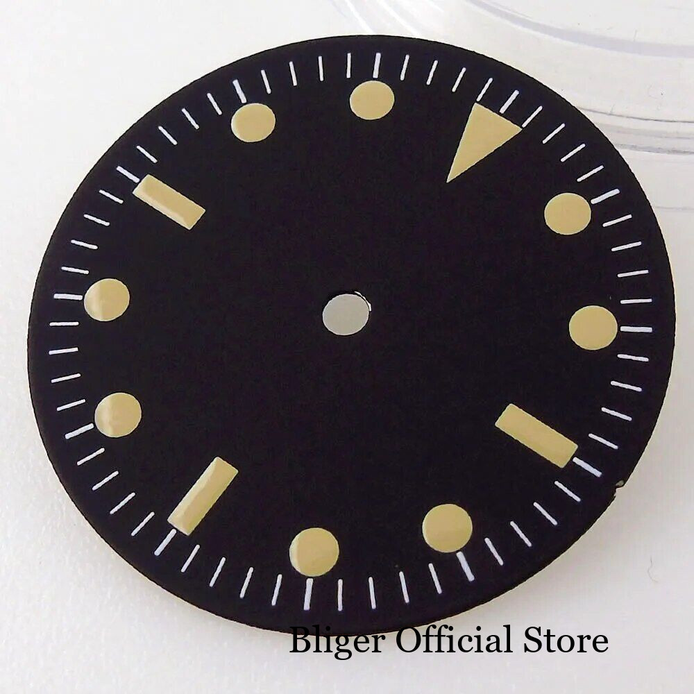 Vintage 28.5mm Black Watch Dial Fit NH35 NH36 Movement Date Window Luminous Part