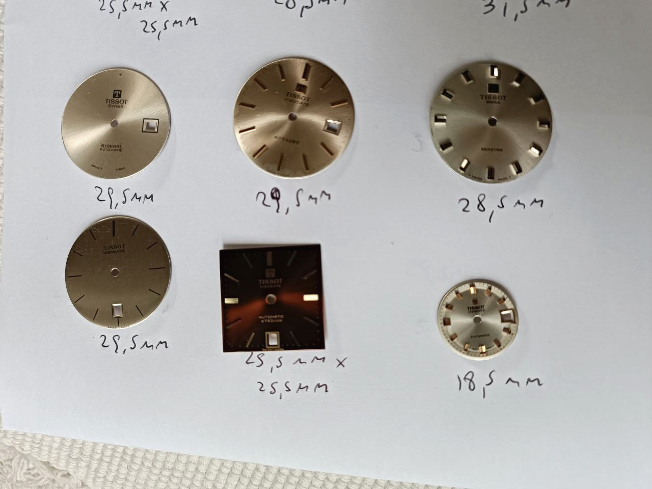 LOT OF 6 DIFFERENT TISSOT DIALS VINTAGE REPLACEMENTS FROM Ca. 1970 (e)