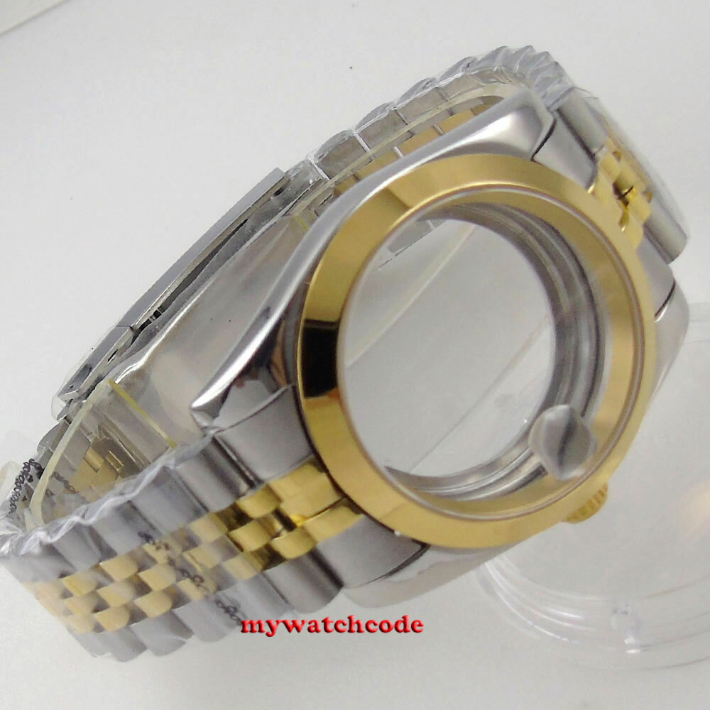 Polish 36mm sapphire glass two tone Watch Case fit NH35 NH36 NH38 jubilee strap