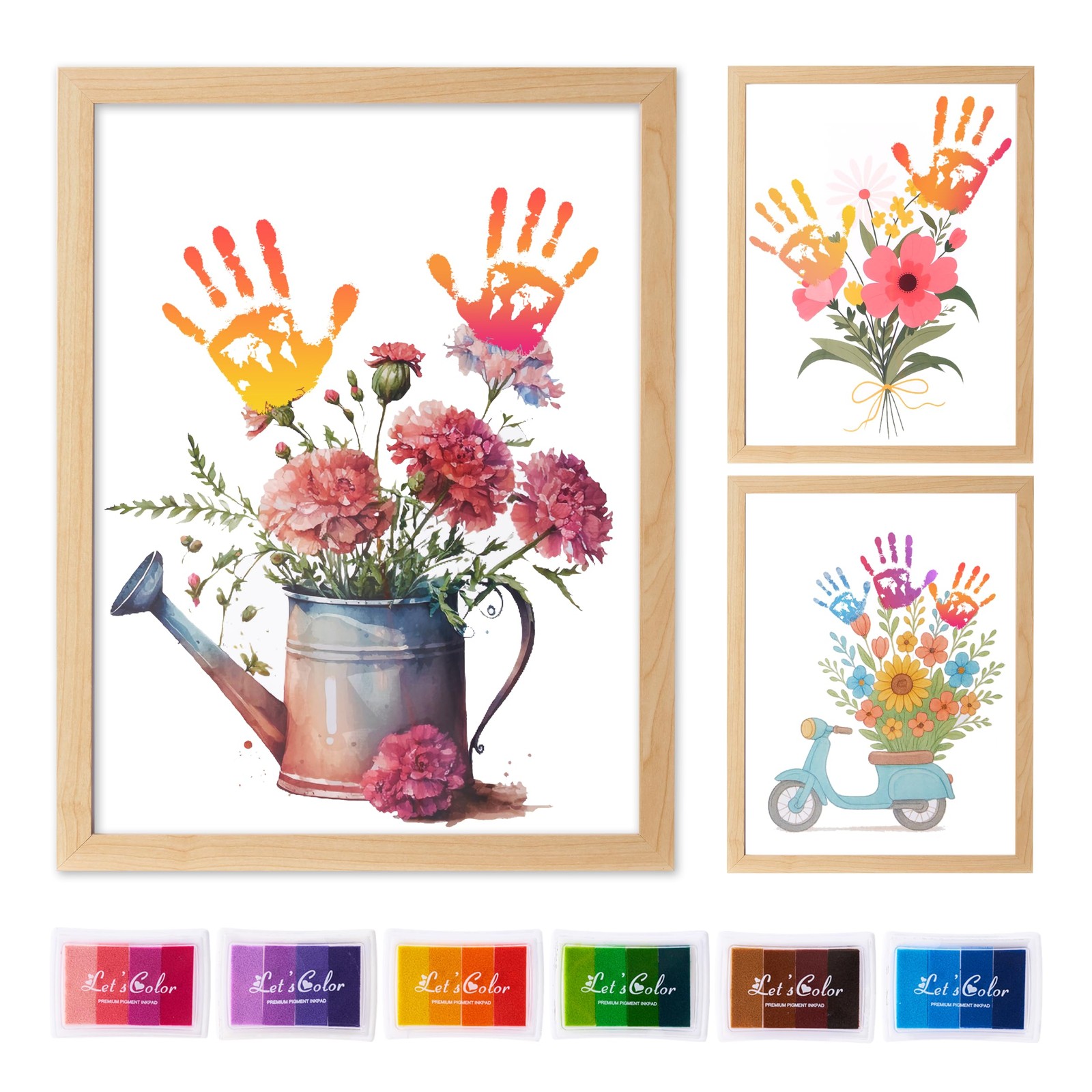 CHERRY CHEERS Flower Bouquet Handprint Art Kit, 3 Sheets, 6 Colors Inkpads