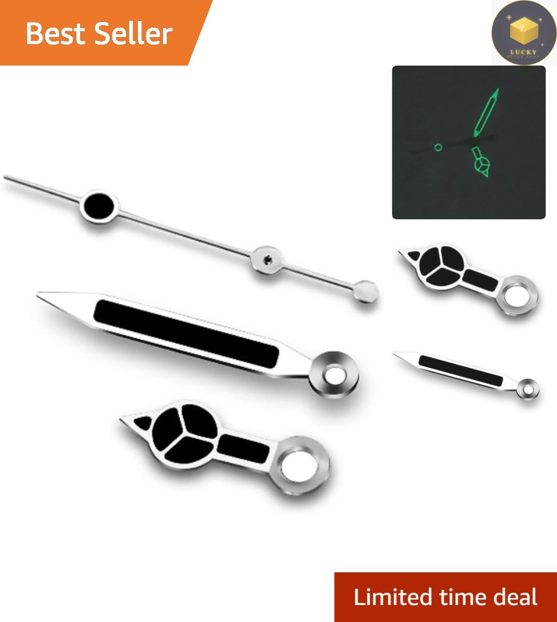 Upgrade Your Timepiece: Black Watch Hands Kit with Green Glow – 7.8mm Size