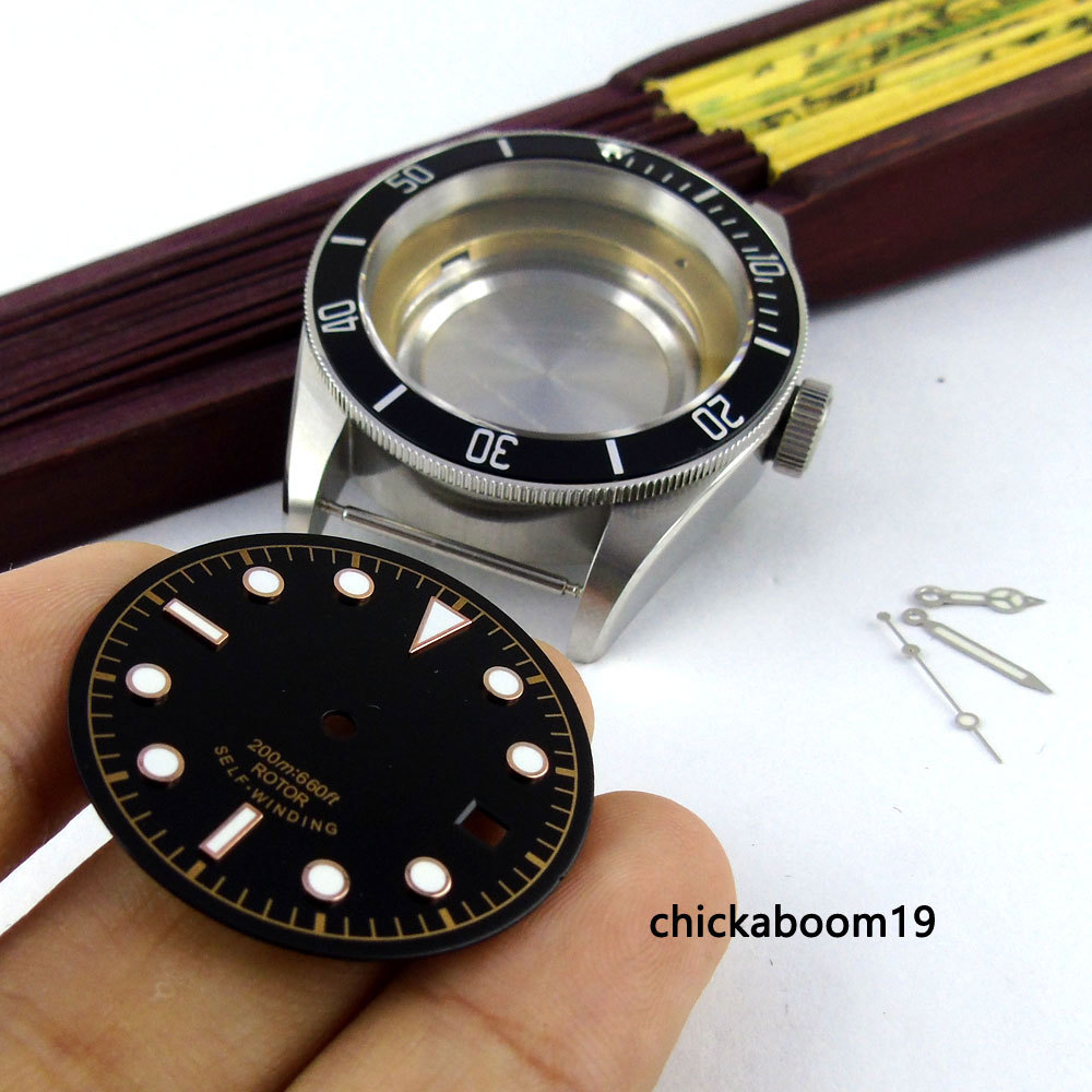 41MM Black Bezel Silver Case+Hands+Dial Fit For MIYOTA 8215 8205 821A Movement