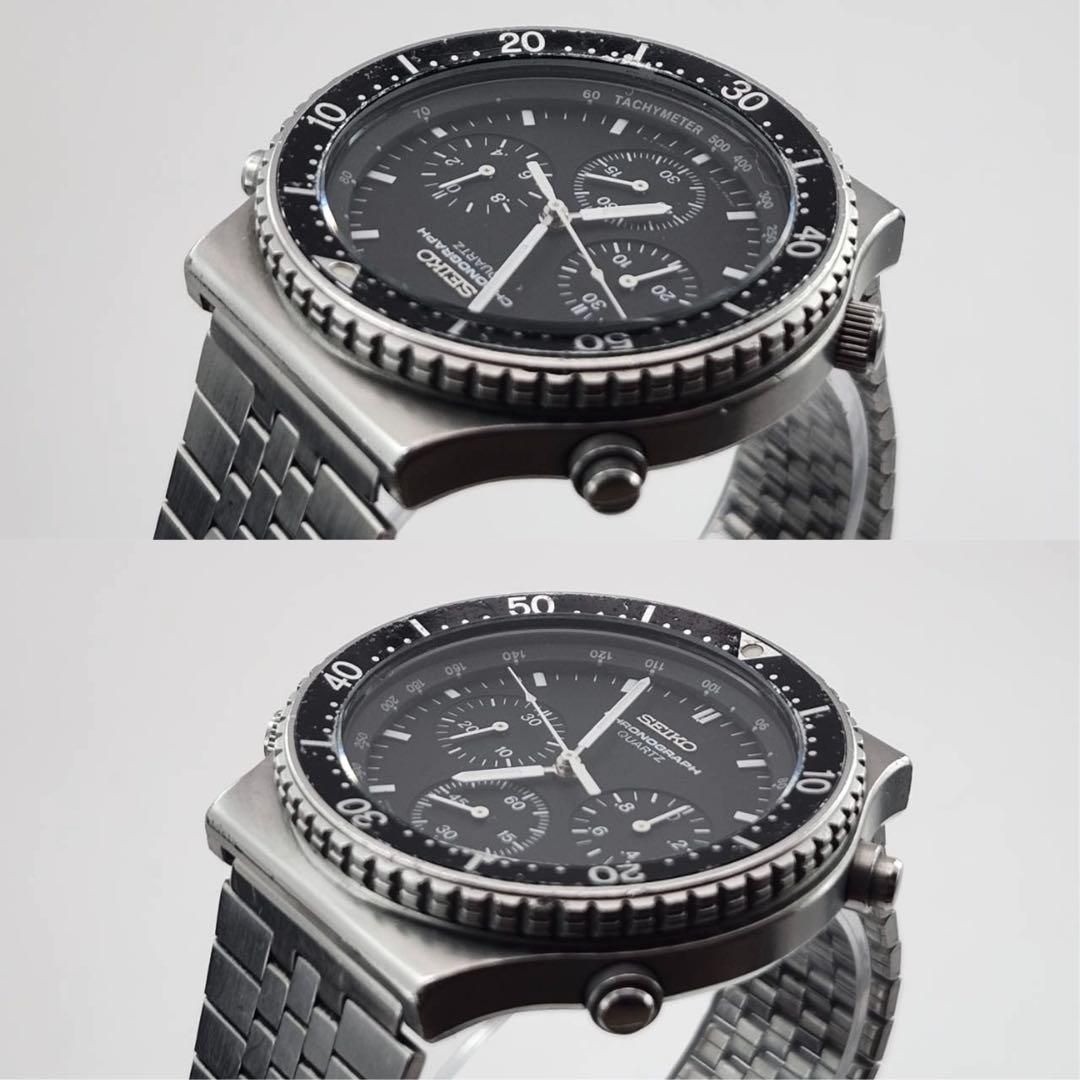 Seiko 7A28-7040 Quartz Chronograph Men’s Watch Vintage Black Dial Auth Japan