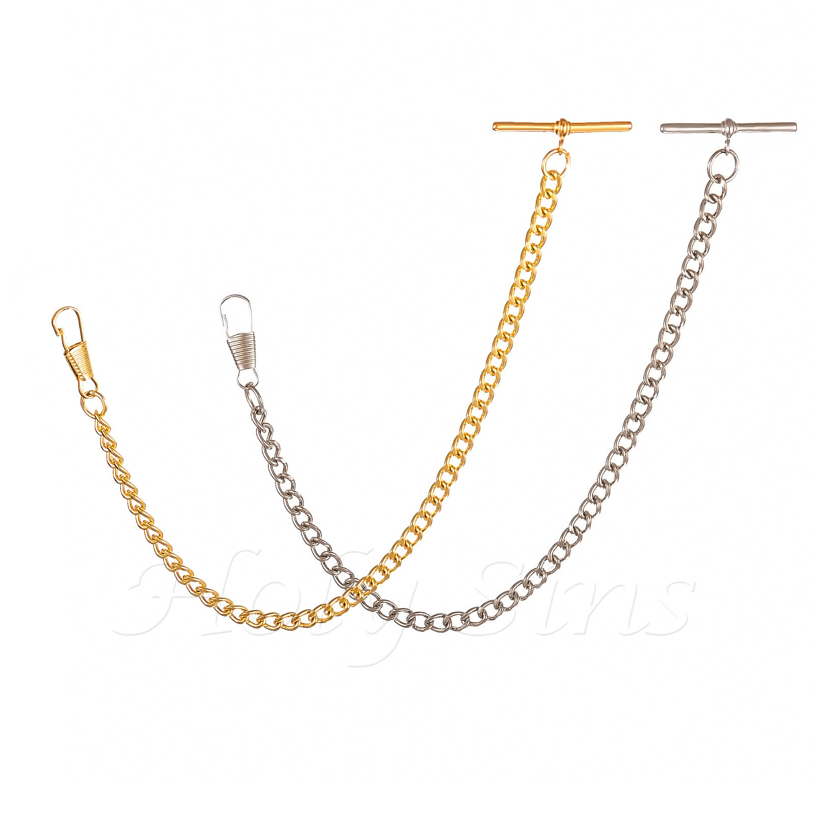 Brand New Silver OR Gold Colour Albert Pocket Watch Chain With T-bar