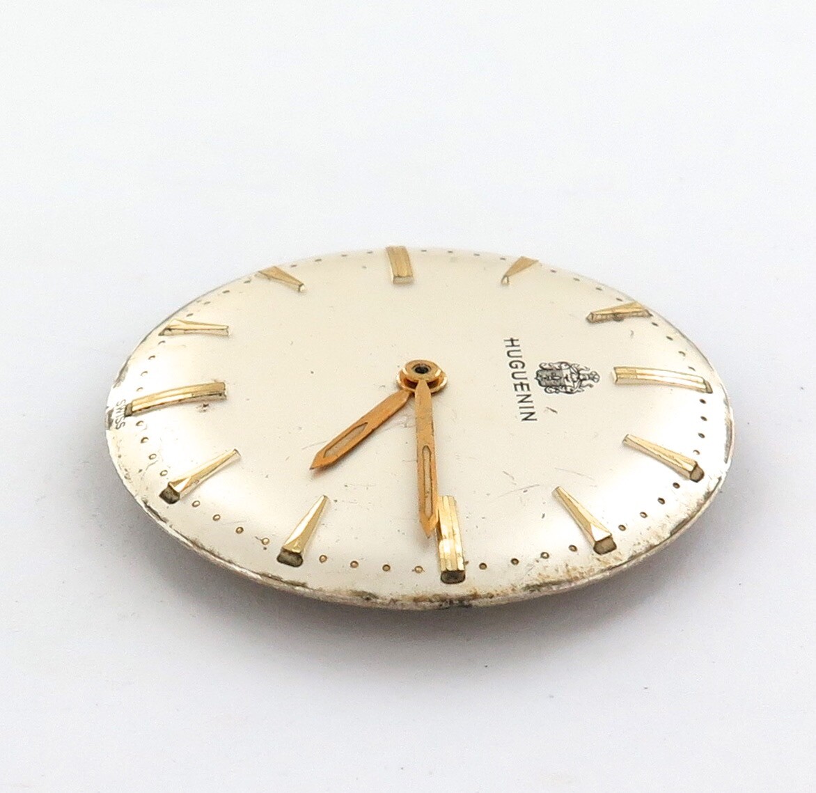 .VINTAGE HUGUENIN 17J CAL. 2390 MENS WATCH MOVEMENT & DIAL.