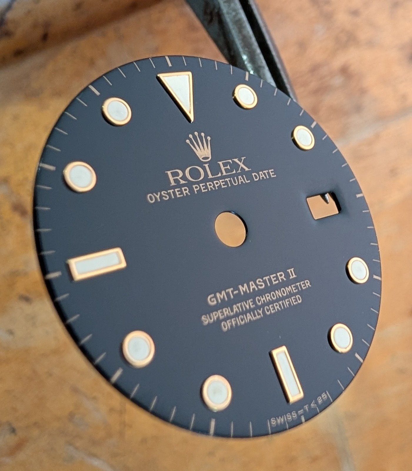Rolex GMT Master II 40mm Black Glossy Dial gold markers ref 16713 tritium