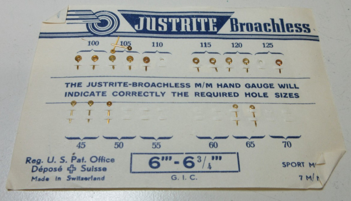 JUSTRITE WATCH HANDS 6”’ 6 3/4”’ WATCHMAKER REPLACEMENT PARTS #255