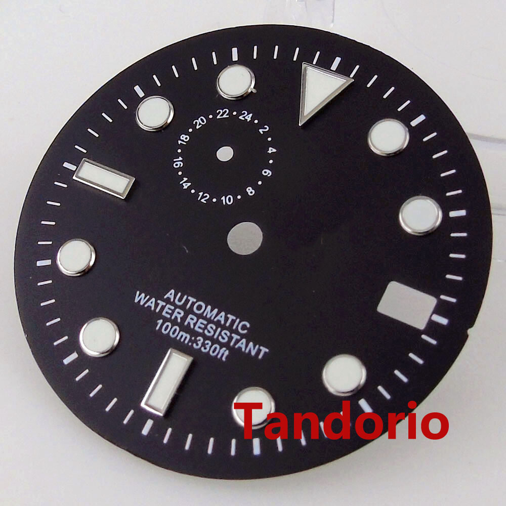 Bliger 29mm NH37 Automatic Mens Black White Blue Watch Dial Face Luminous Date