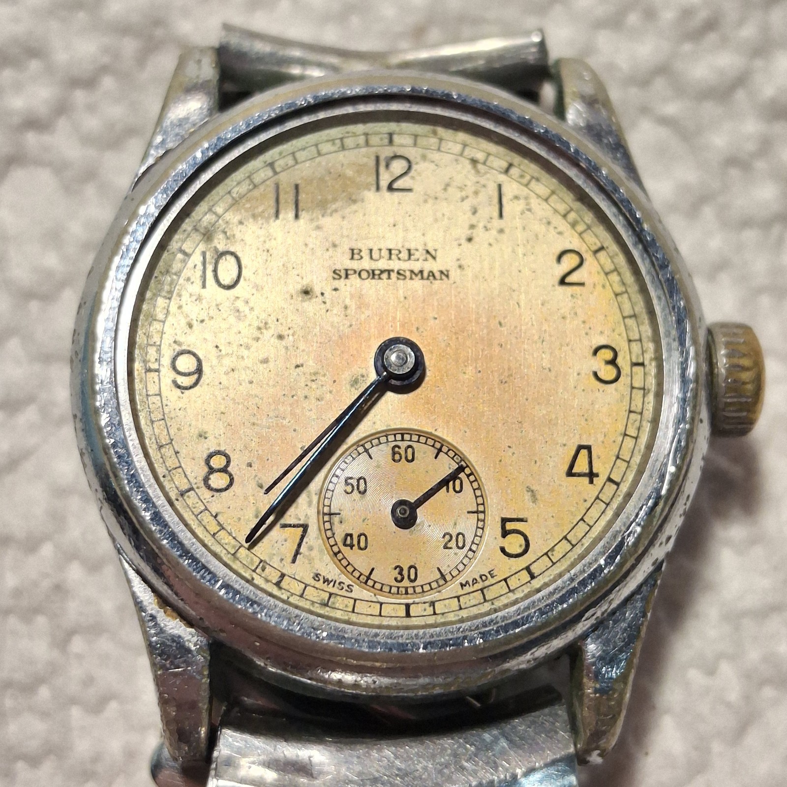 WRISTWATCH MOVEMENT BRUEN Sportsman (No Crystal Doesnt Run!!) PARTS OR REPAIR!