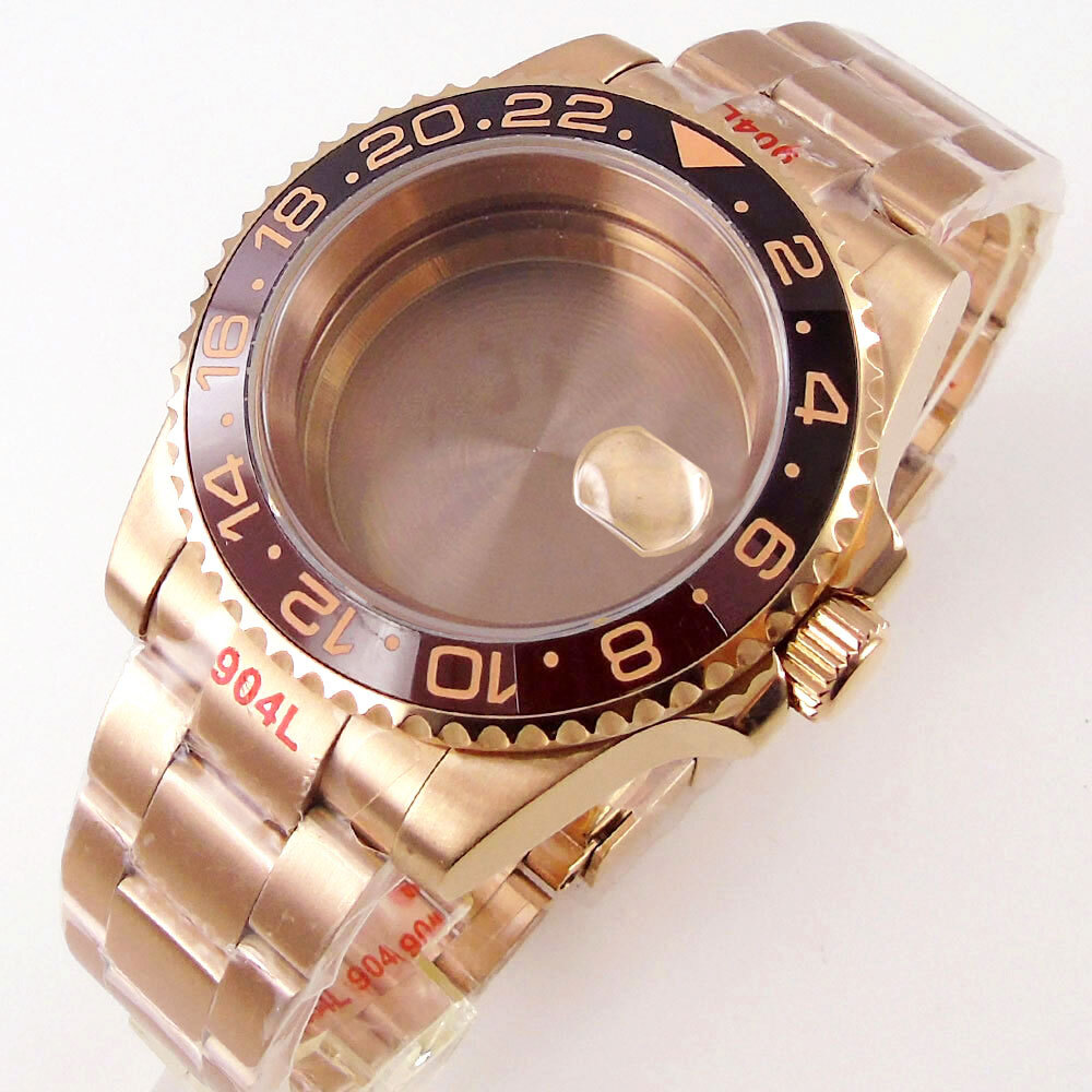 40mm Ceramic Bezel Sapphire Glass Rose golden Watch Case Fit NH34 NH35 NH36 2824