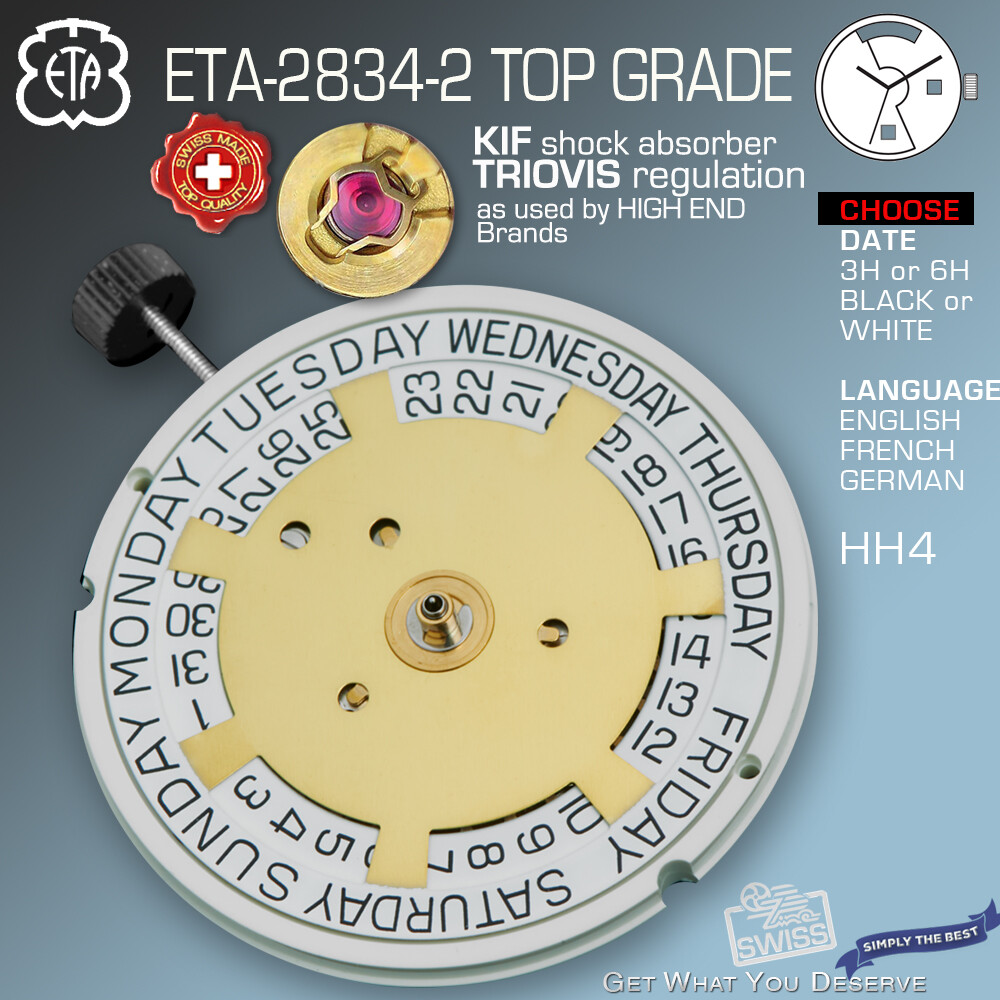 MOVEMENT AUTOMATIC ETA 2834-2, TOP GRADE GLUCYDUR, KIF – TRIOVIS, HH4, SS SCREW