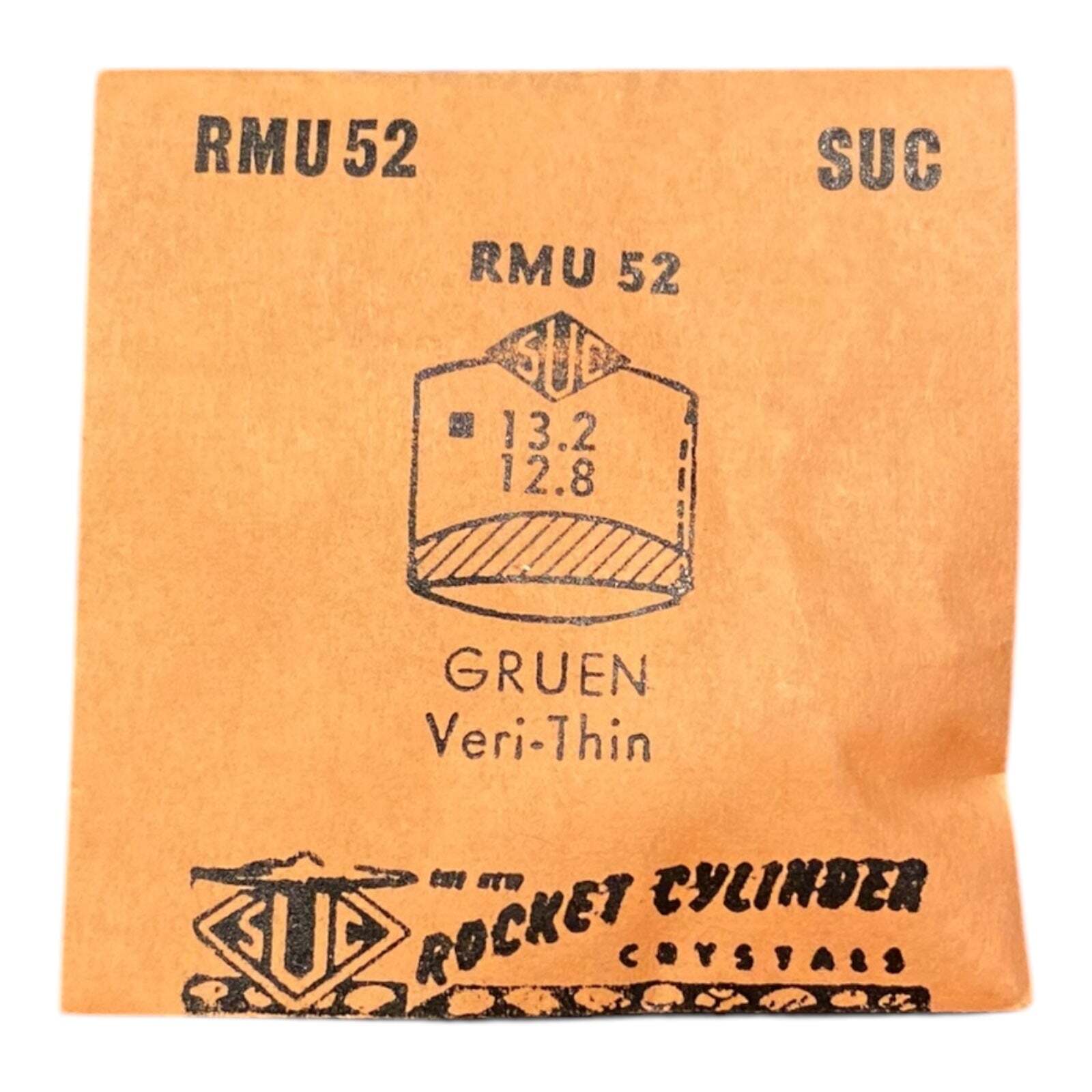 SUC RMU52 RMU 52 Watch Crystal 13.2×12.8 mm NOS Part Rocket Cylinder Gruen