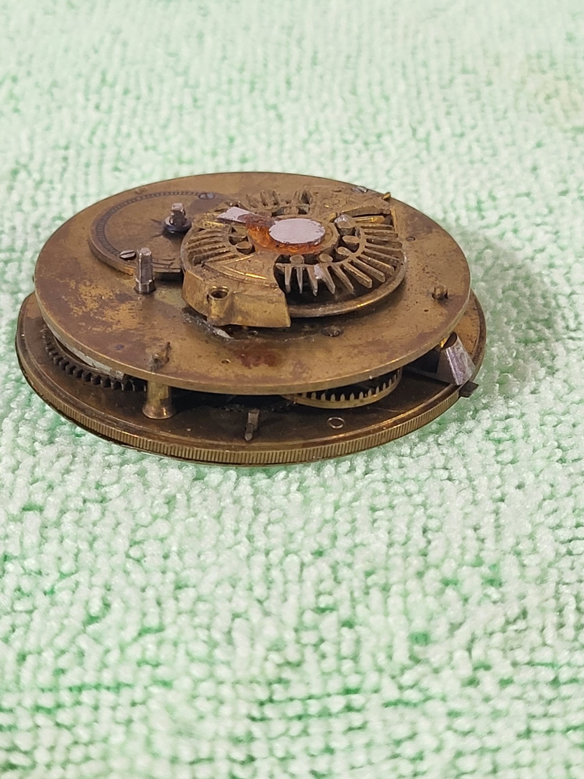 Antique 18thC Verge Fusee Pocket Watch Movement Porcelain Roman Dial