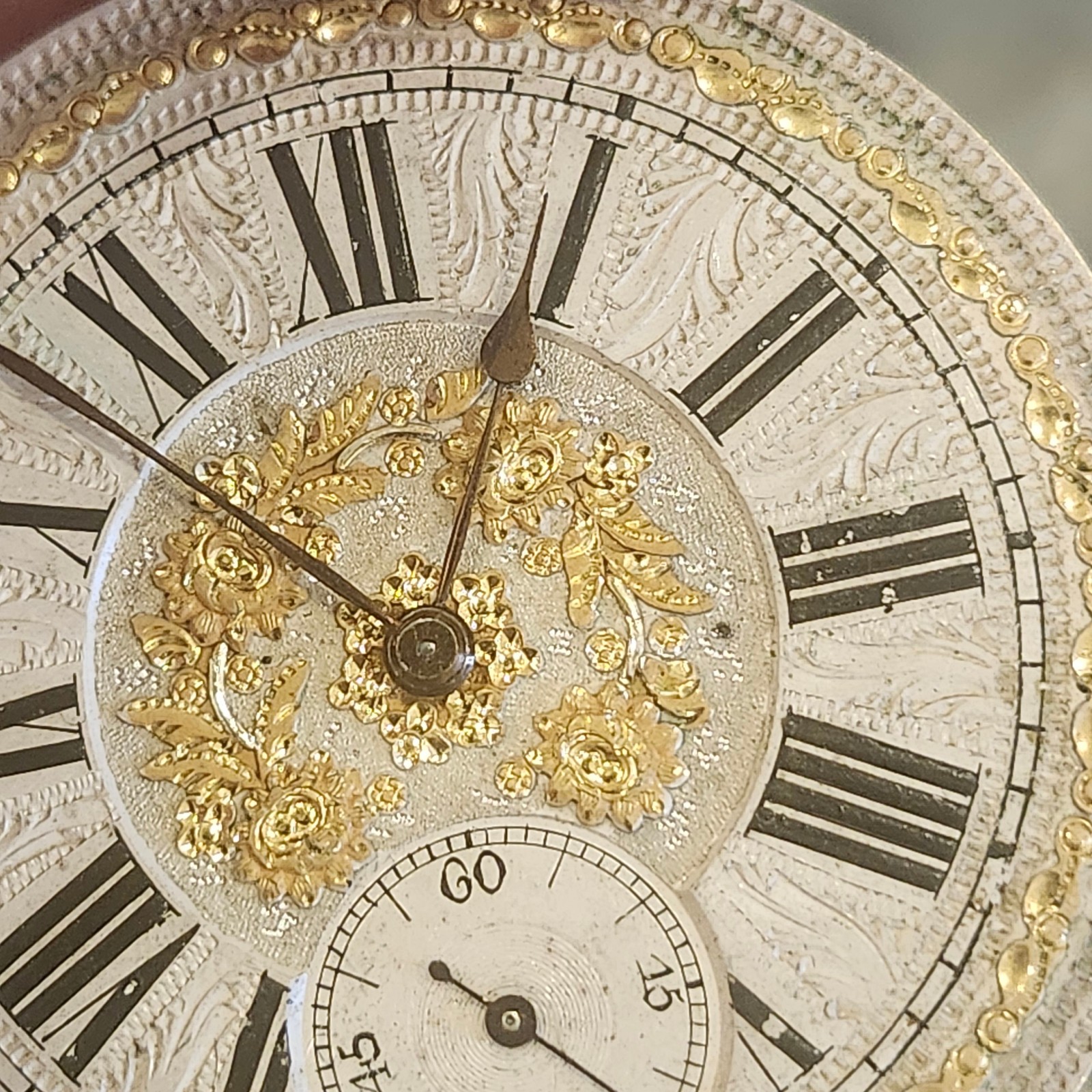 Antique Ch. Ed. Lardet Fleurier Swiss Pocket Watch Movement & Silver Floral Dial