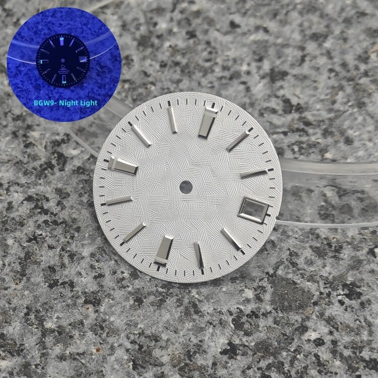 28.5mm Silver Textured Dial 3H Date BGW9 Lume Fit Auto Mod Part
