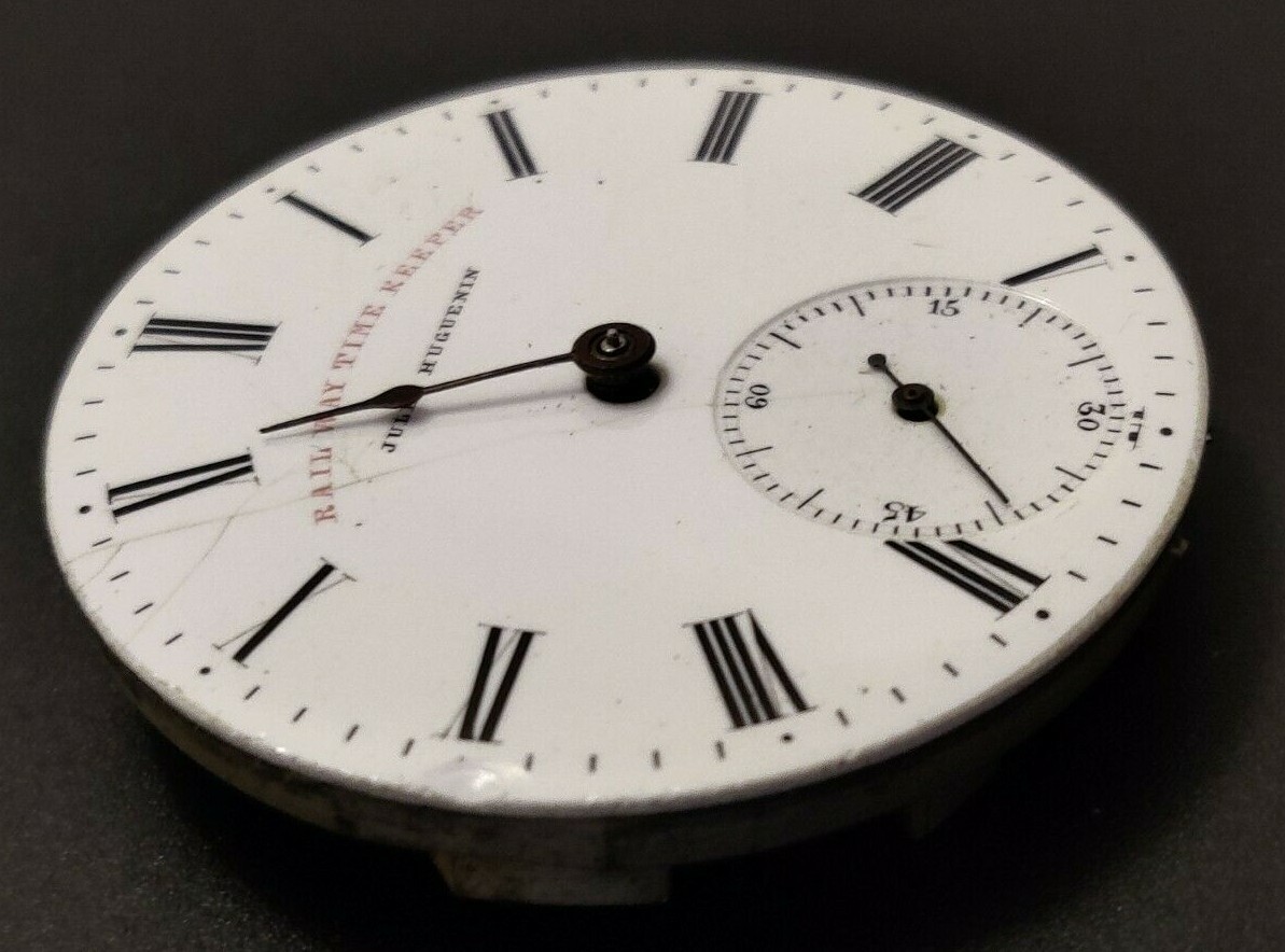 Rare Julius Huguenin Railway Time Keeper movement 41mm pocket watch movement