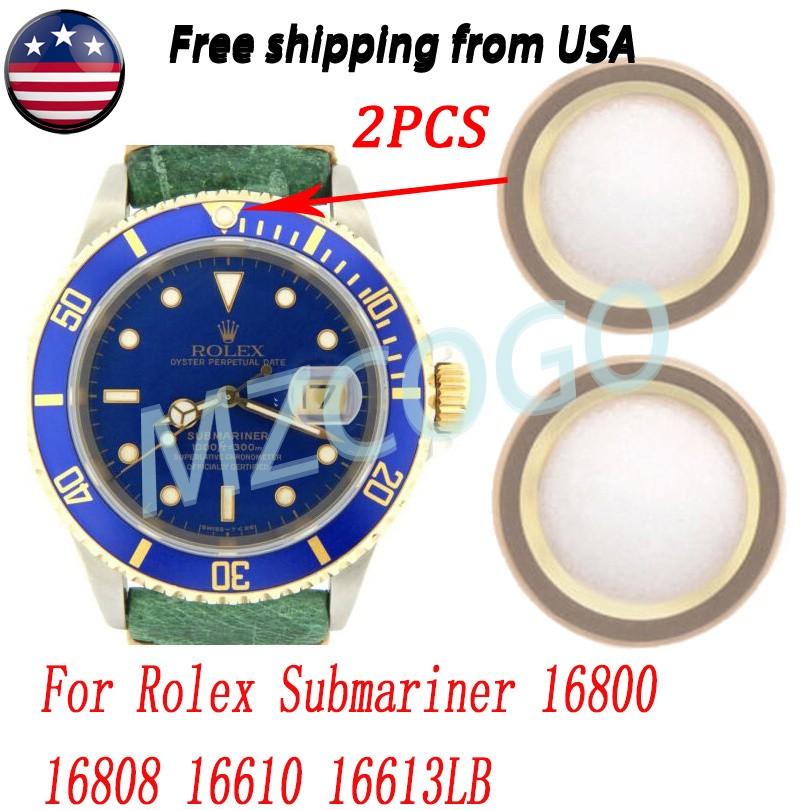 For Rolex Submariner 16800 16808 16610 16613LB Gold Pearl Pip Dot Bezel Insert*2