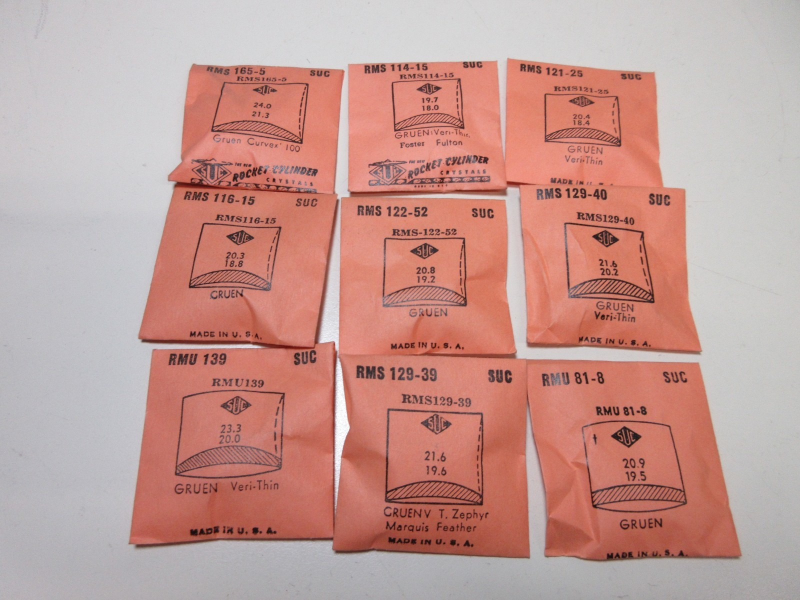LOT OF SUC FOR GRUEN MENS WATCH CRYSTALS WATCHMAKER REPLACEMENT PARTS #28