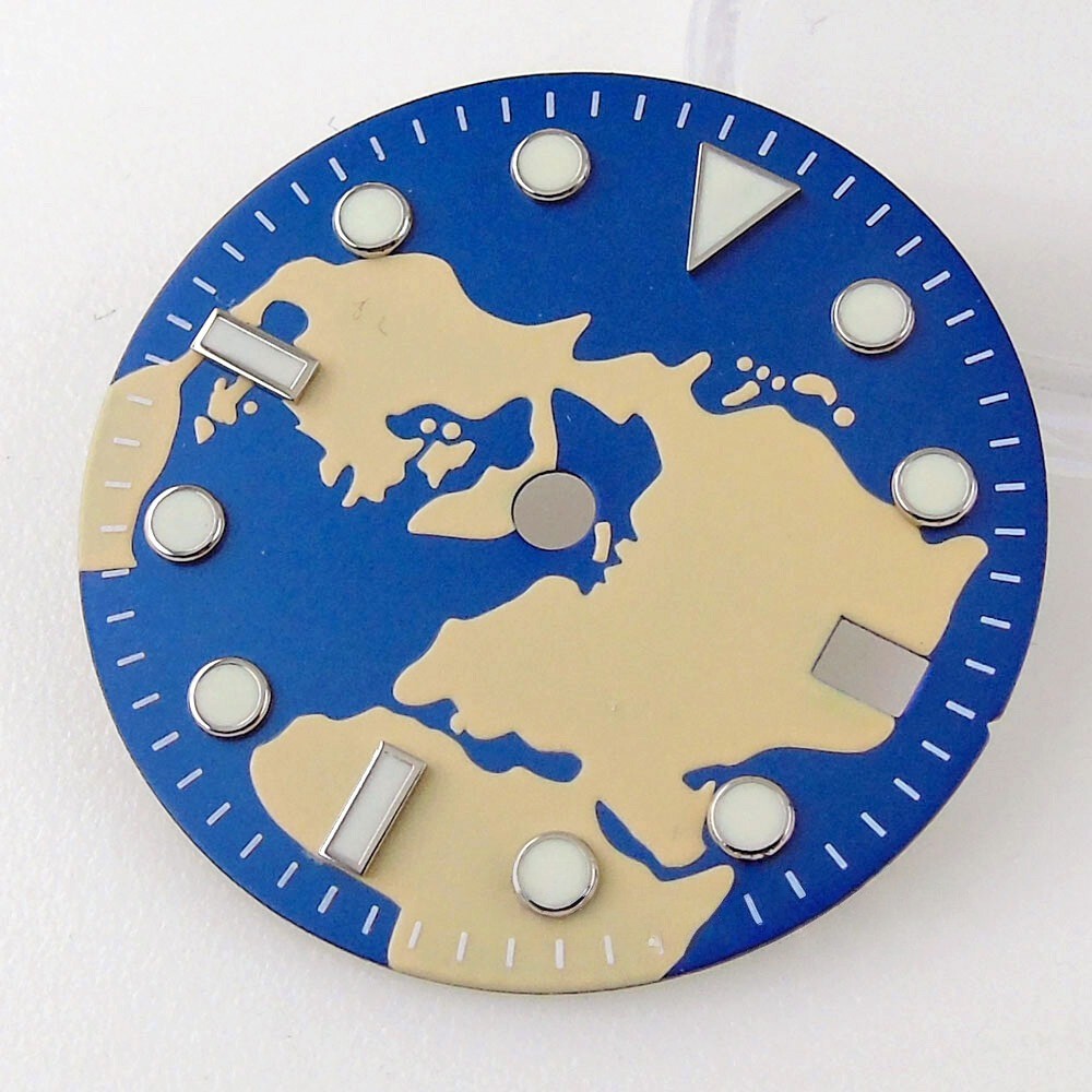 FOR Bliger 29mm Map Pattern Watch Dial Fit NH34 NH35 GMT Auto Movement Date Lume