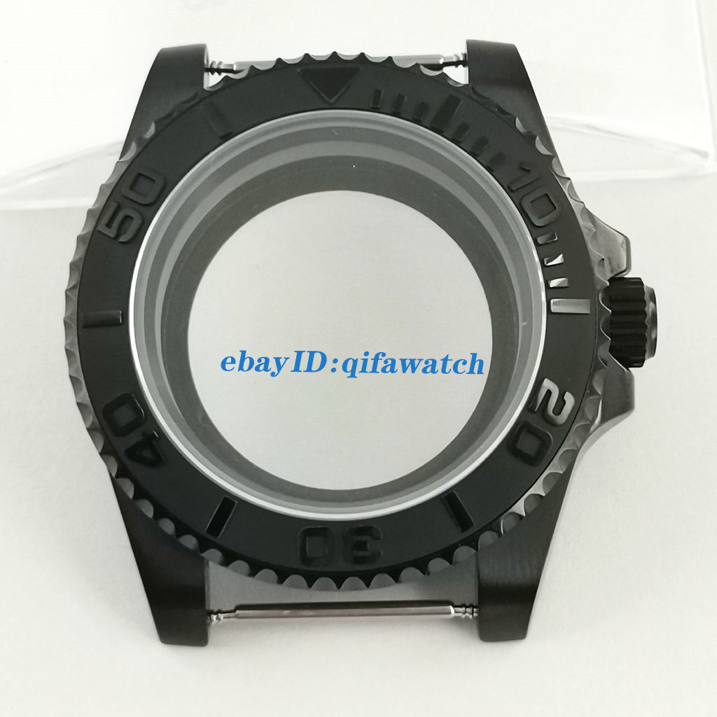 40mm No magnifying glass Black PVD Watch Case ceramic NH35 NH36 NH35A Movement