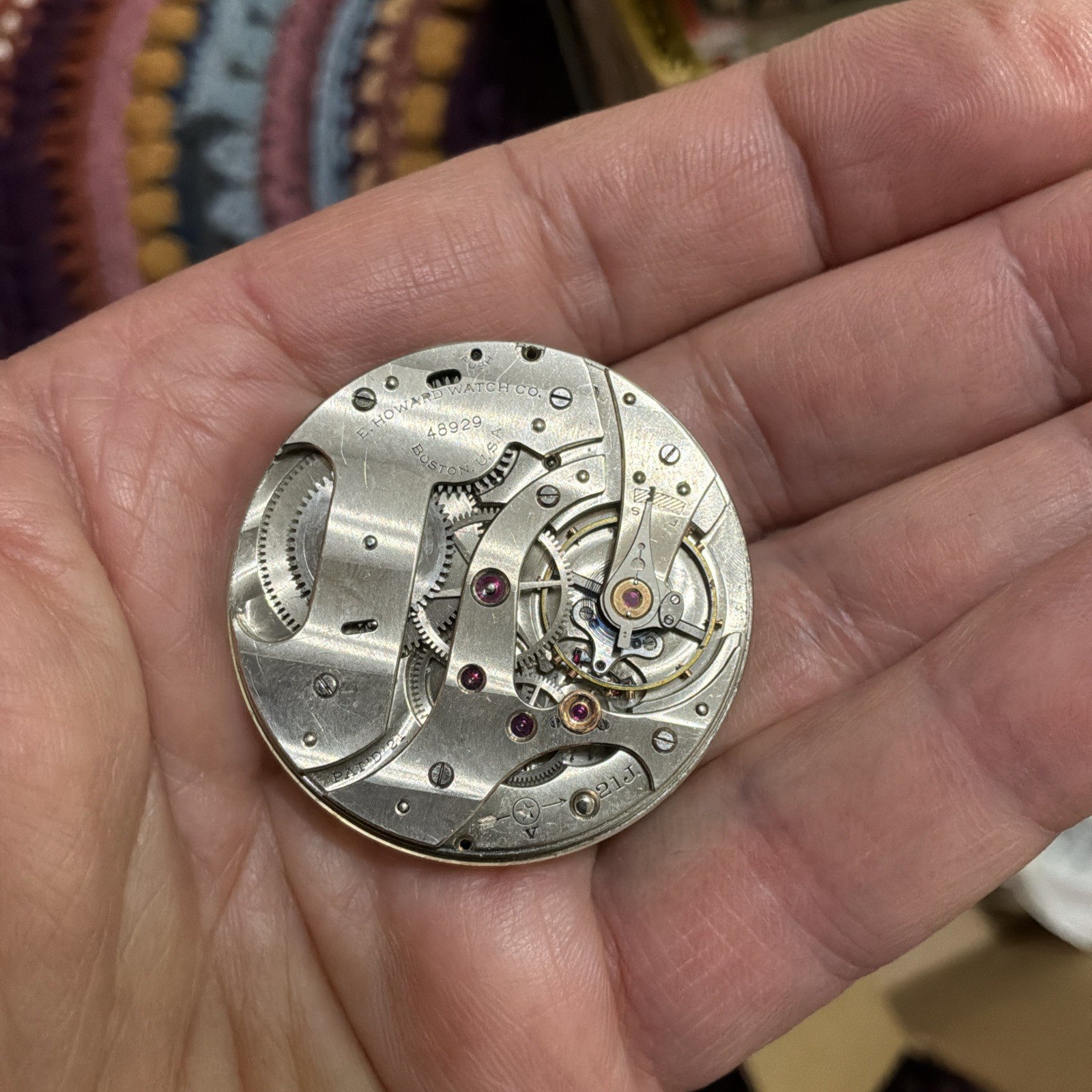 RARE E. Howard Model 1921/Series 15 Pocket Watch Movement 21J 10s For Repair