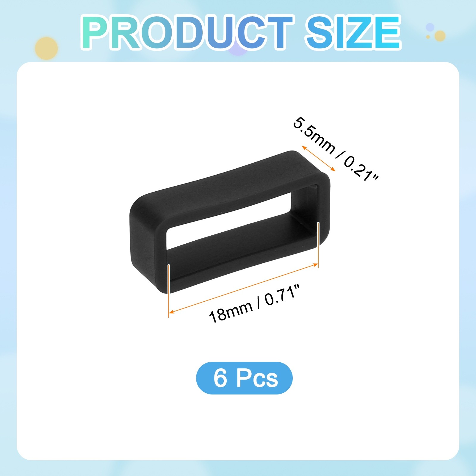6pcs 18mm Black Watch Band Loop Silicone Watch Strap Retainer Loop for Watch