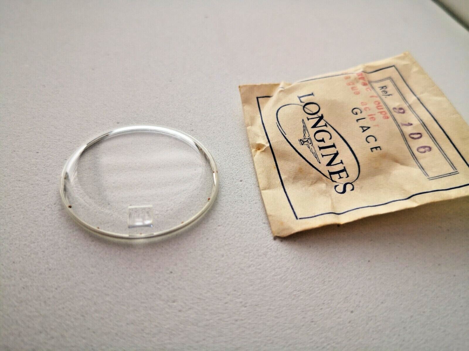Original vintage glass NOS LONGINES ref 3106 RINGS RED INDEX + MAGNIFYING GLASS