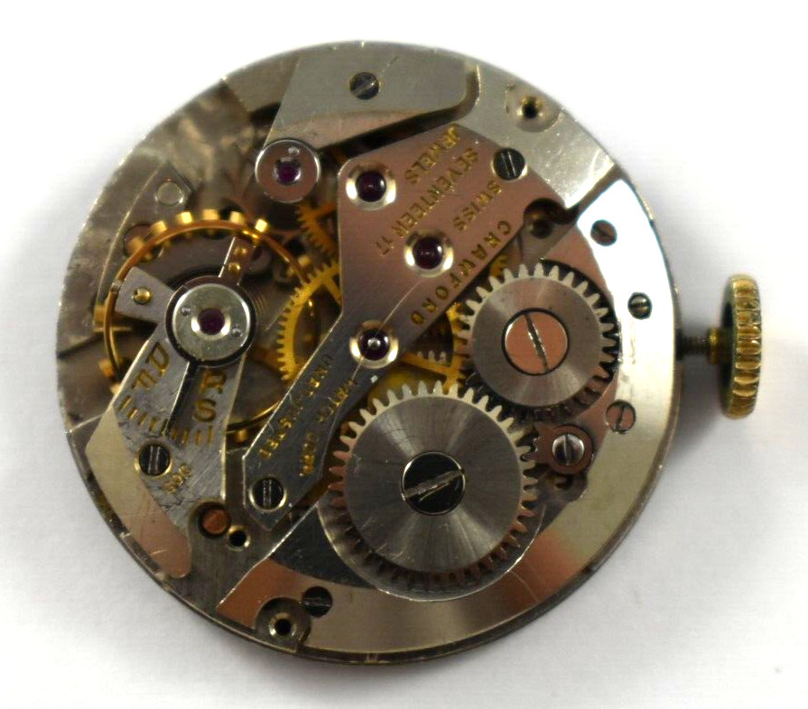 Vintage Crawford Manual Wind 17J Wrist Watch Movement Dial Marked Hopkins lot.qg