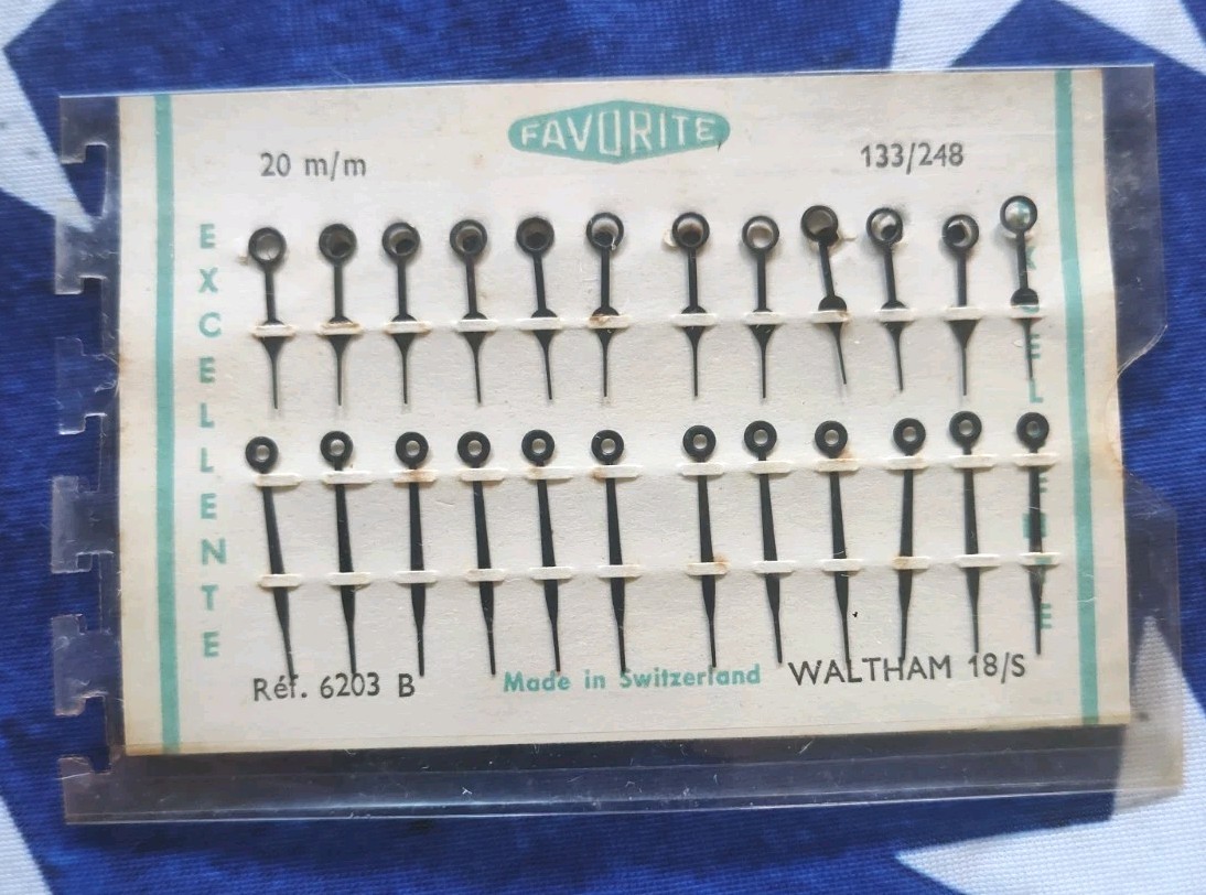 12 Pairs NOS Waltham Size 18 Pocket Watch Black Oxidized Hands Set Ref 6203B