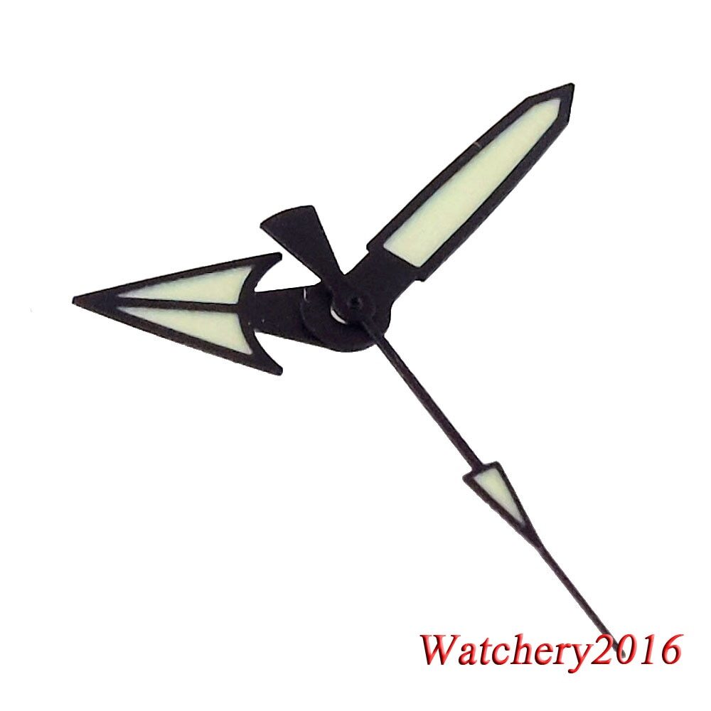 Black Edge Silver Pointed Watch Hands for NH35 NH36 7S26 Automatic Green Lume