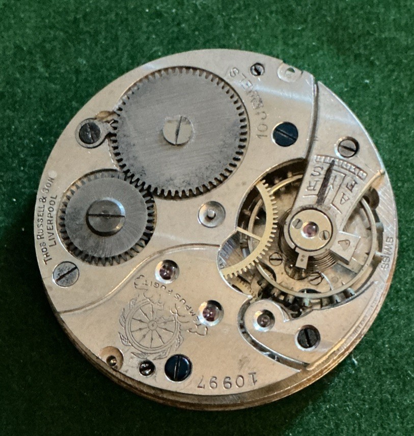 Vintage Men’s Thos Russell & Son Liverpool Pocket Watch Movement & Face Only S/r