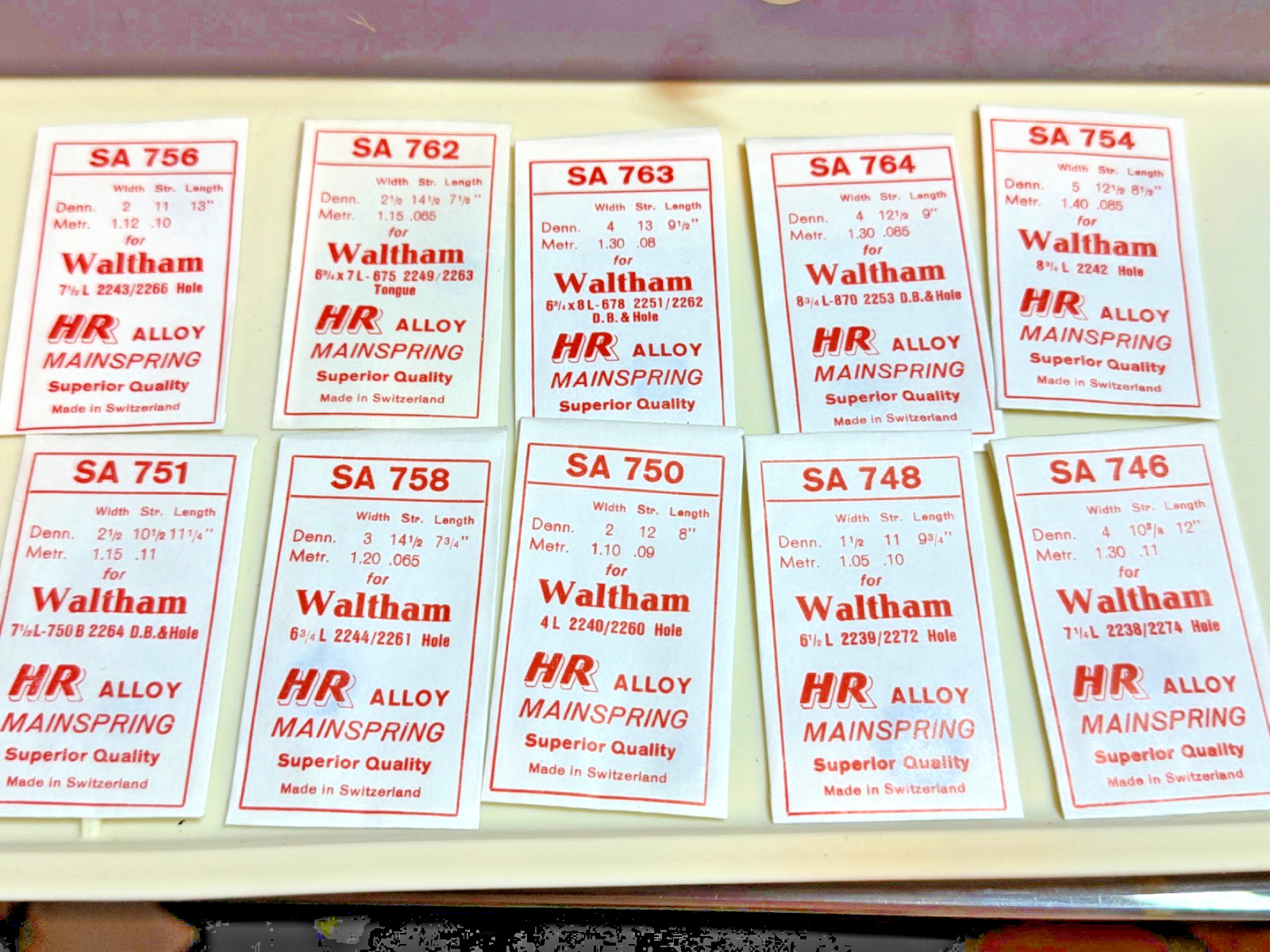 LOT X 10 WRIST WATCH Alloy Mainspring SA 756,762,763,764,754,751,758,750,748,746