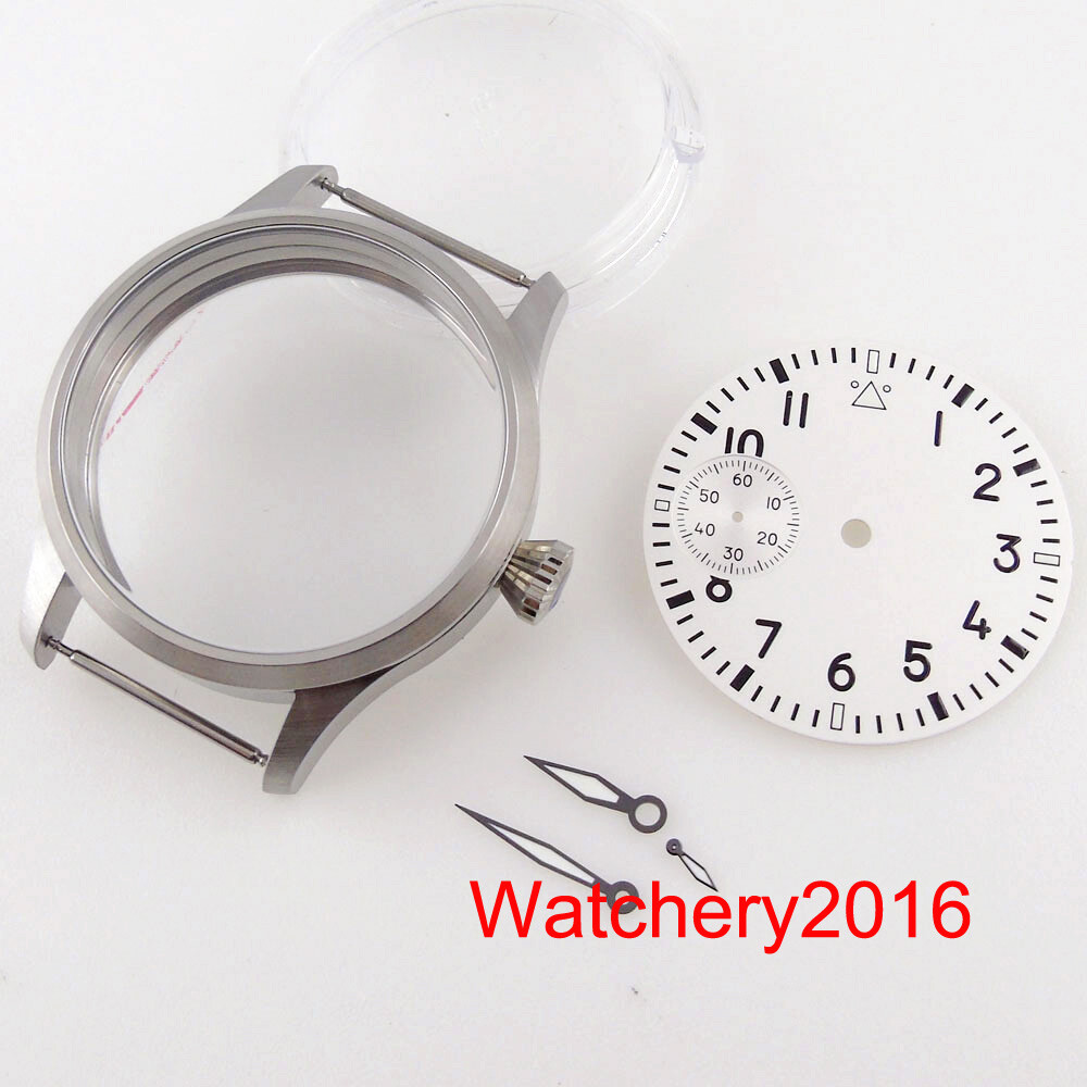 Manual Brushed 42mm Watch Case Luminous index Blue Green Dial Fit ETA 6497