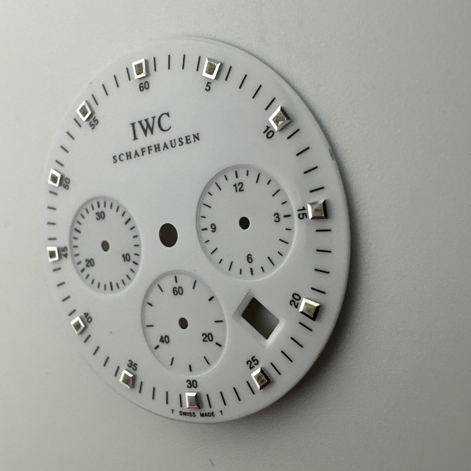 Original IWC Schaffhausen Chronograph Date Silver Watch White Dial 27.5mm
