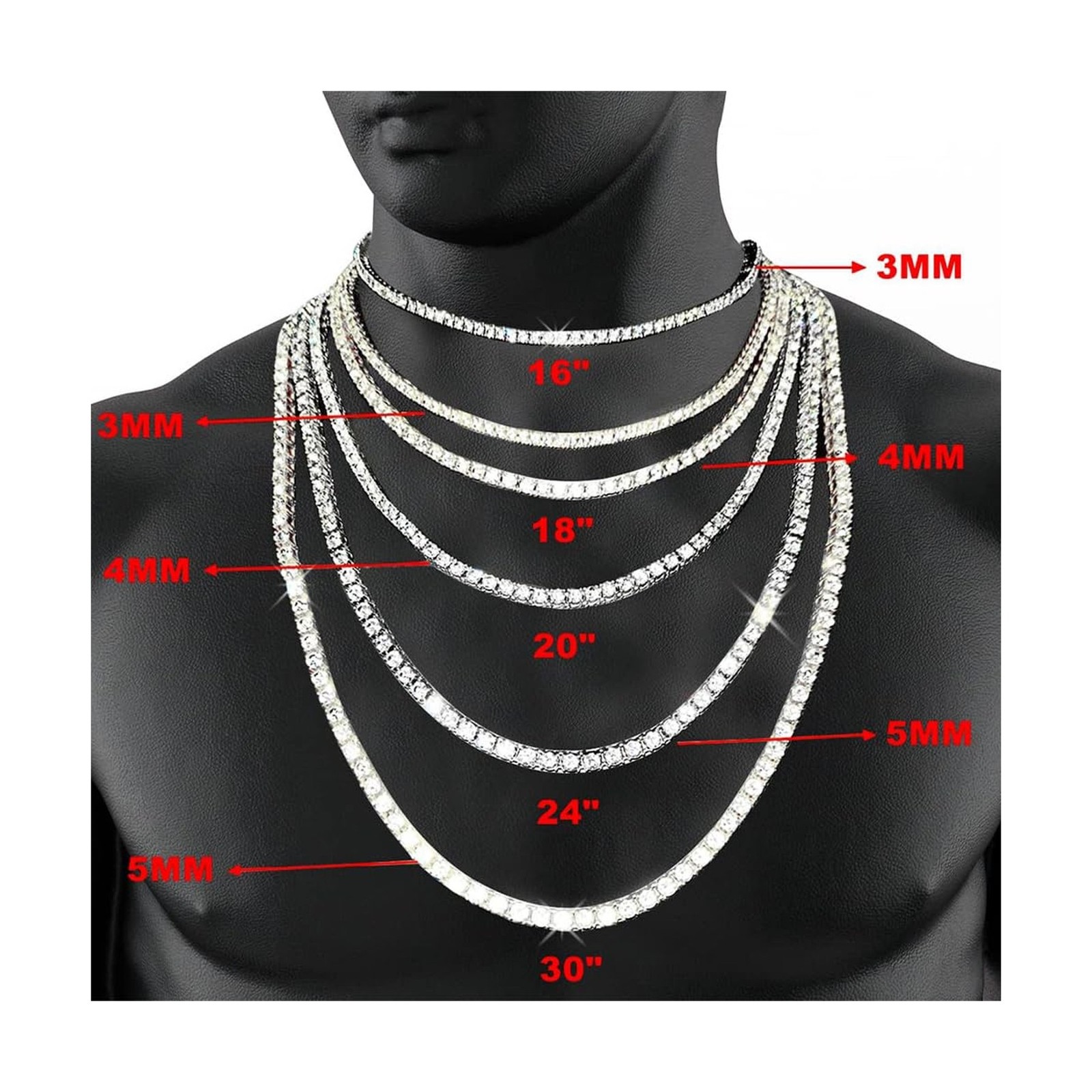Gem’s Beauty Moissanite Tennis Necklace 3mm-5mm 925 Silver D Color Round Cut …