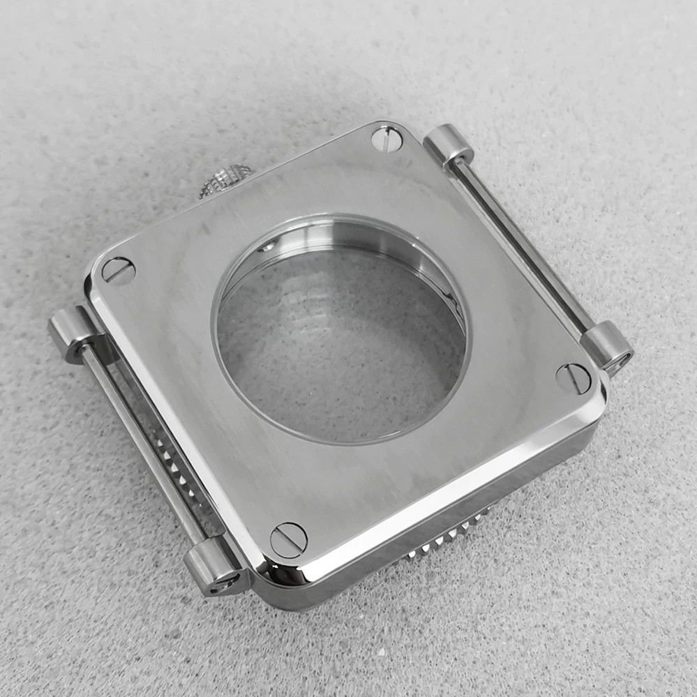 42mm Stainless Square Watch Case Sapphire Steel Shadow For NH35 NH36 Movement