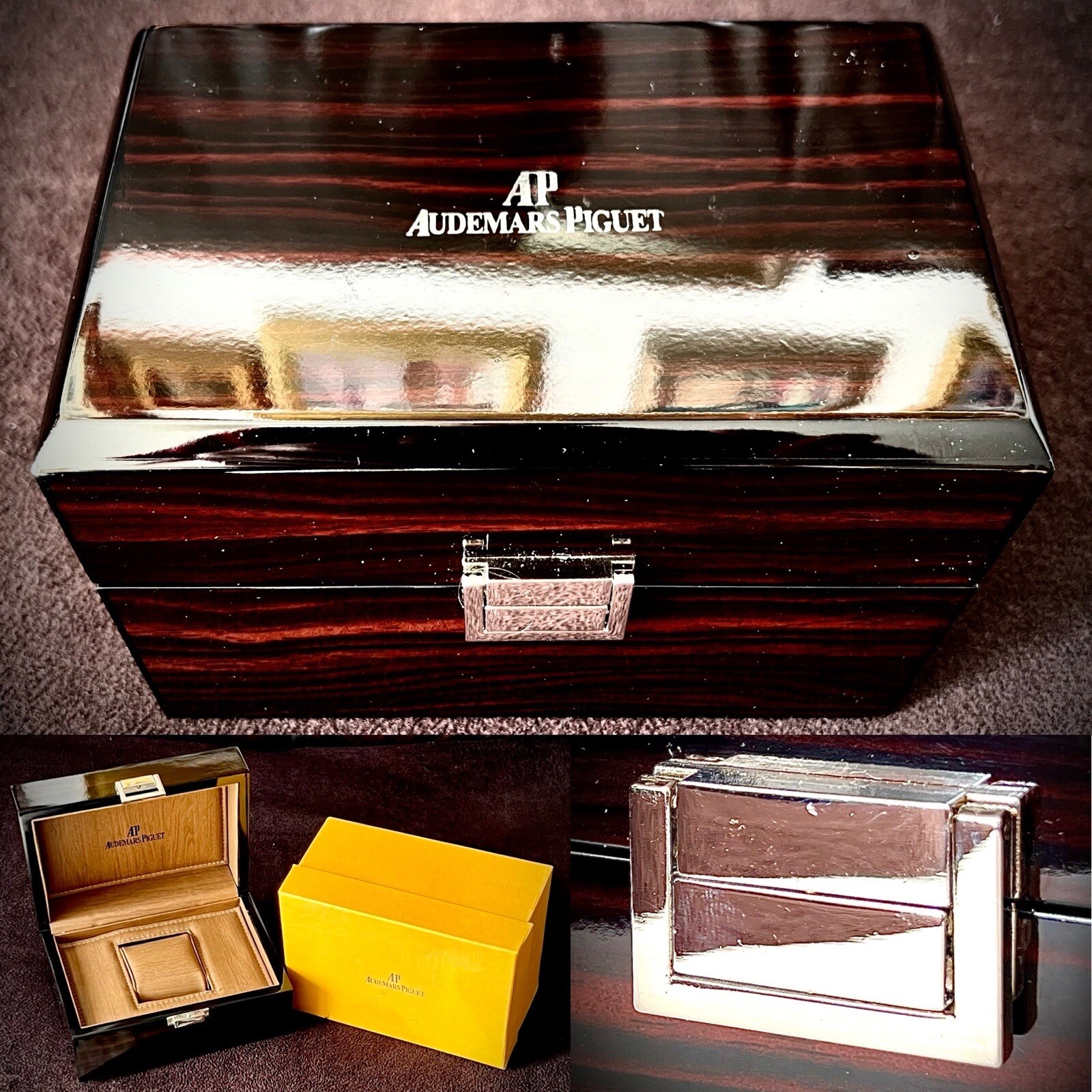 Original Swiss “Audemars Piguet” Walnut Watch Case & Outer Box (8”x6”x 6”, 935g)