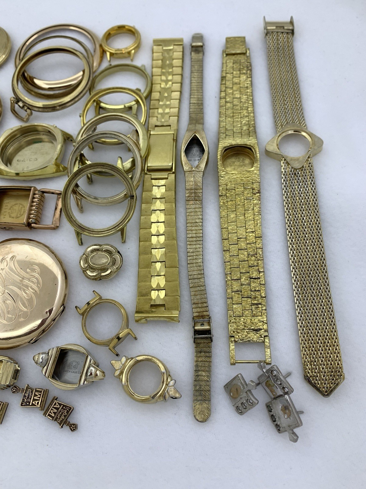 609 GRAMS Gold Filled RGP Plate Pocket Wrist Watch Case Scrap Lot & Other Pieces