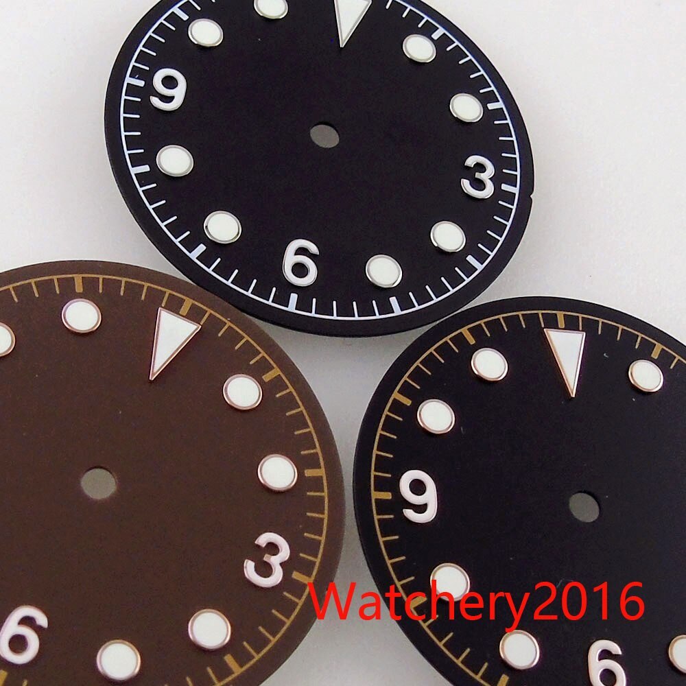 30.4mm Bliger Coffee Watch Dial Hand Luminous Rose gold Edge Fit NH35 NH36