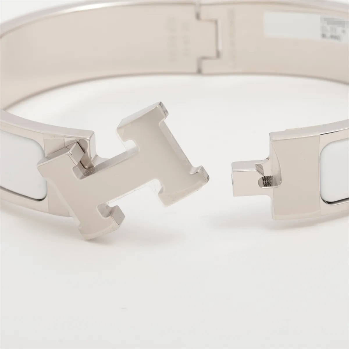 Hermès Clic H PM Enamel Bracelet White Gold Plated Authentic