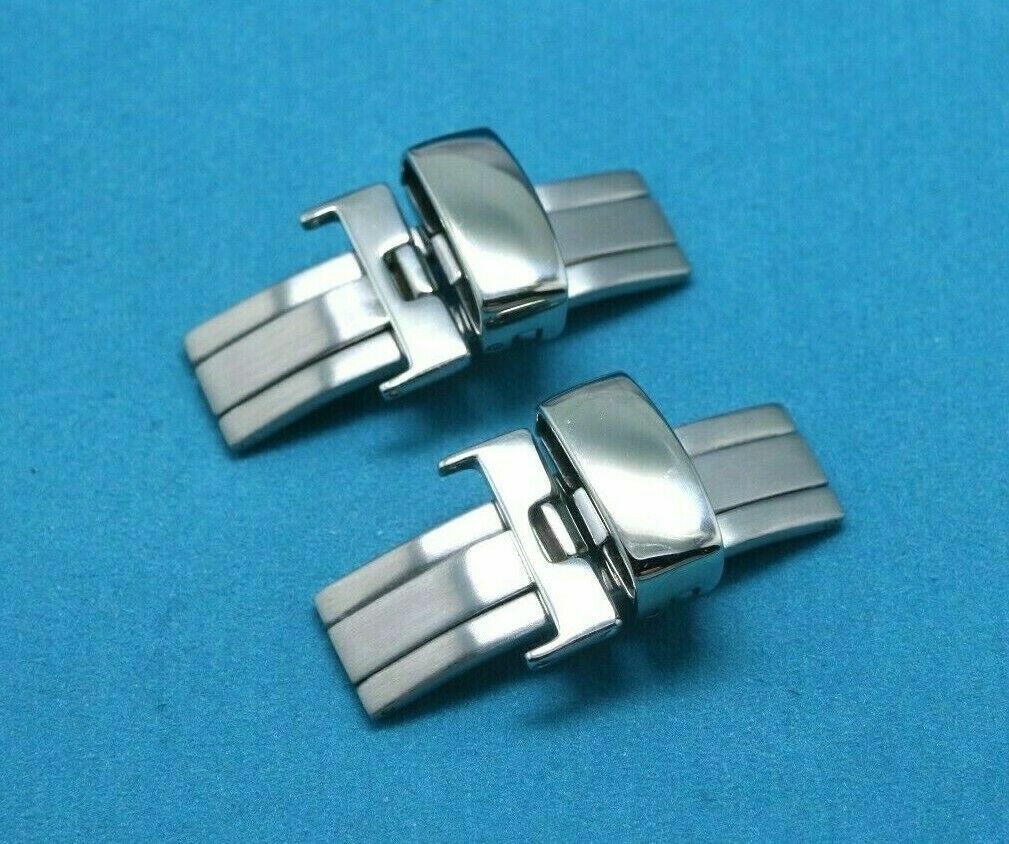 2PCS Deployment butterfly Silver Tone clasp/buckle for leather straps bands 16MM
