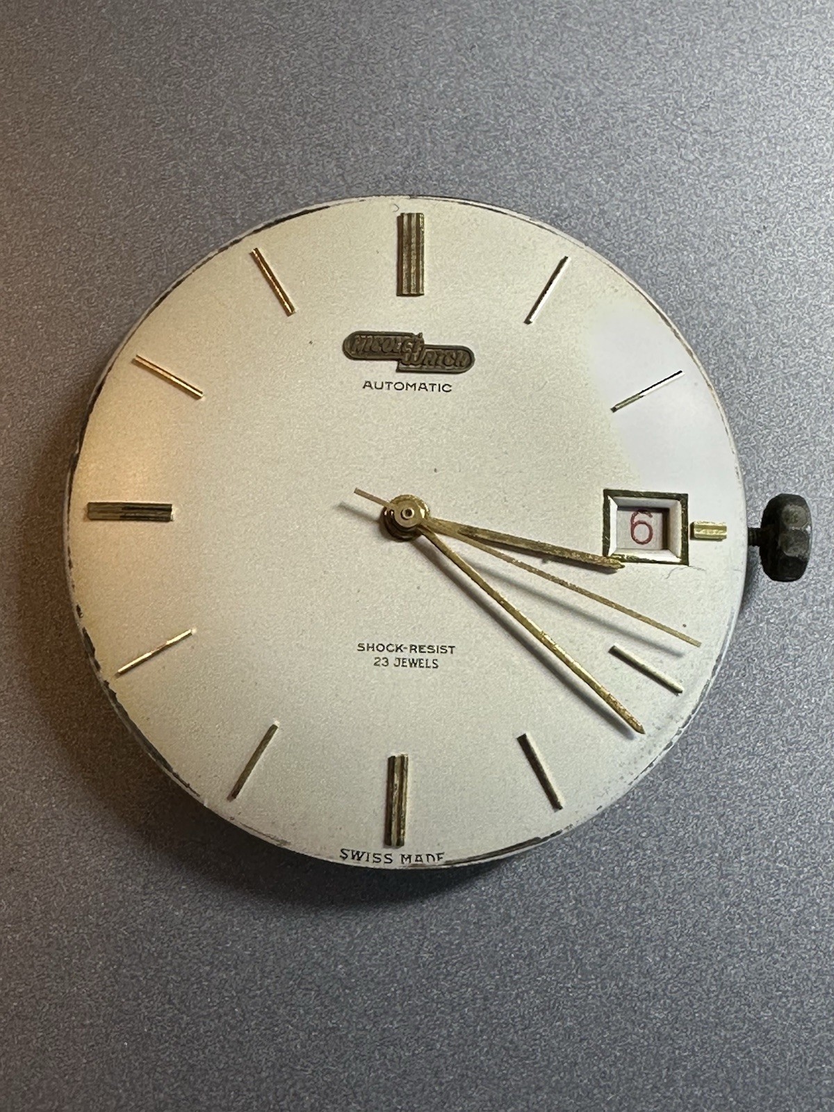 1955 Nicolet Tramelan Felsa 4002 23J Automatic Watch Movement + Dial Hands G6