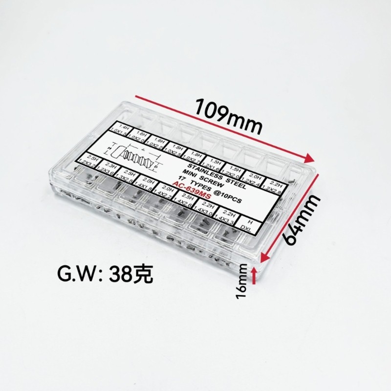 Watchmakers Mini Screw Assortment with Sorted Case 1.8H1.0X2.5 1.8H1.0X2.7