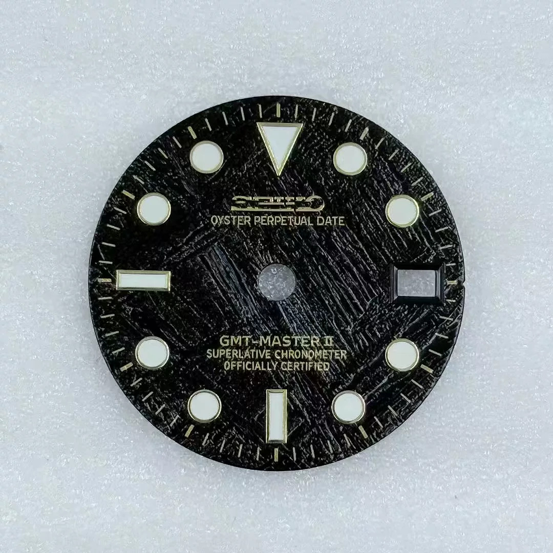 28.5mm GMT Meteorite pattern Watch Dial Green Luminous For NH34 Movement