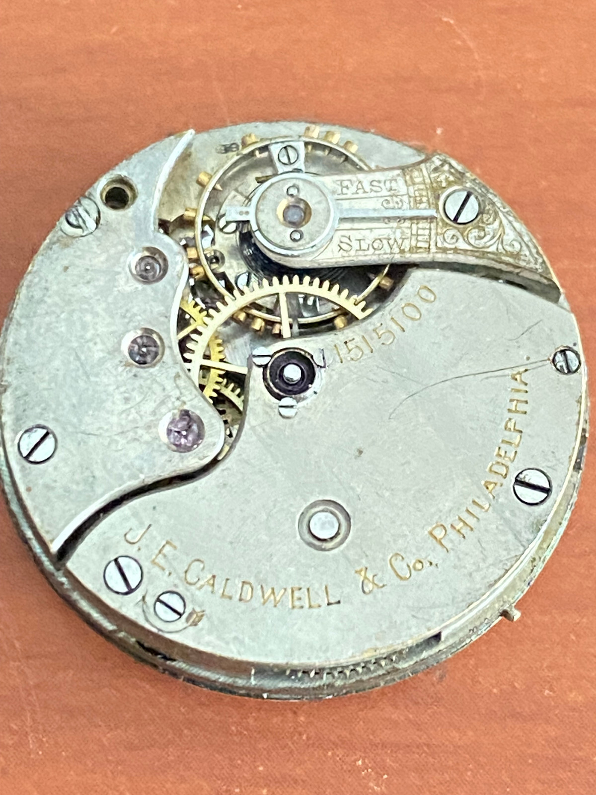 VINTAGE 25.32MM J.E. CALDWELL & CO. LONGINES POCKET WATCH MOVEMENT, GOOD BALANCE