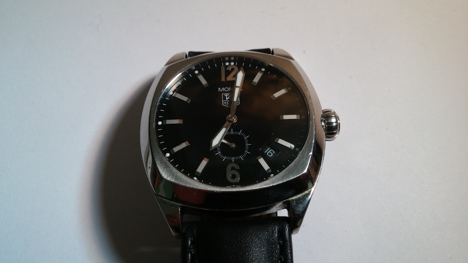 MENS TAG HEUER MONZA AUTOMATIC BLACK DIAL NEW LEATHER BAND WR2110
